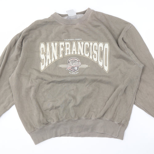 Pull & Bear Men's Brown Logo Pullover Sweatshirt L
