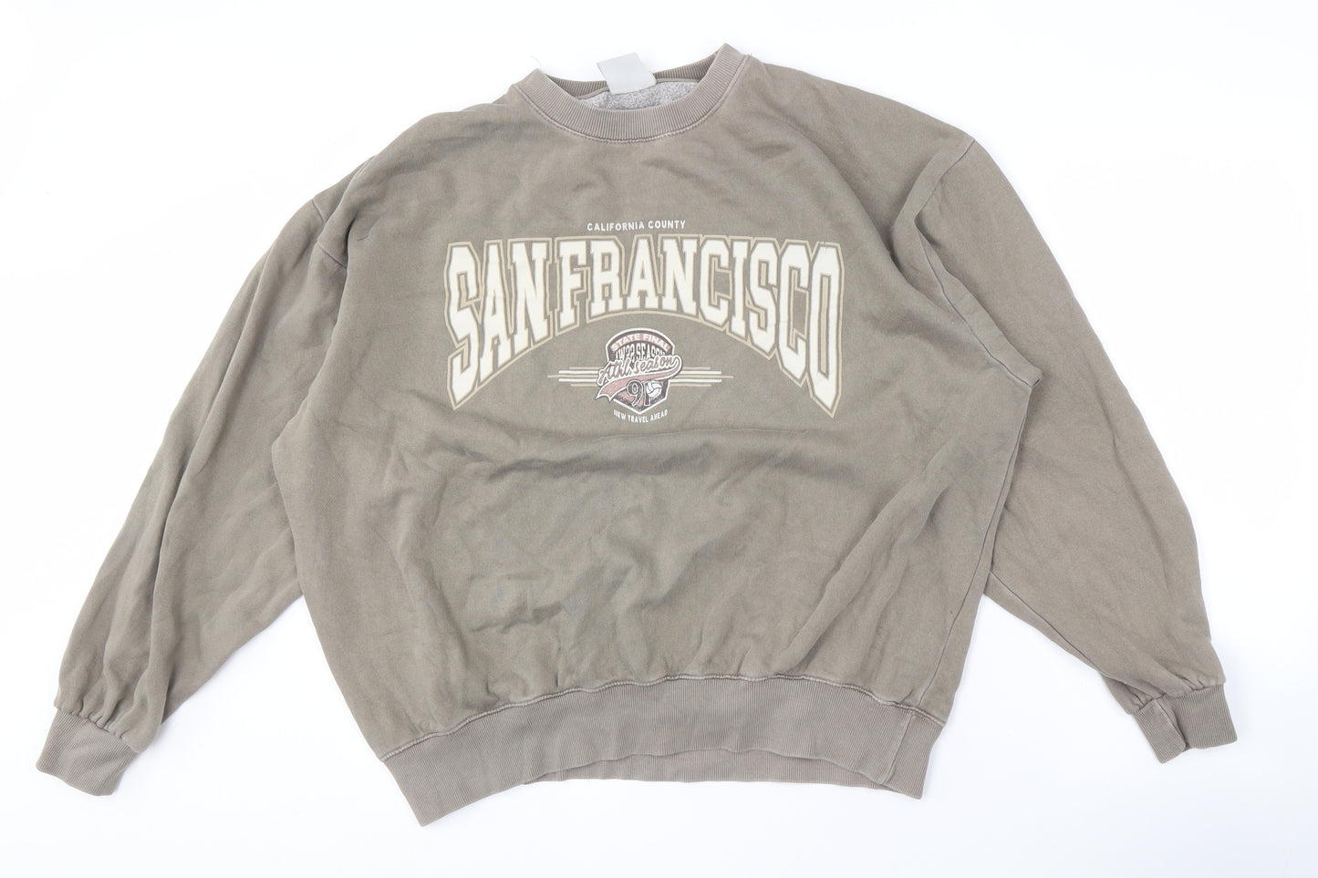 Pull & Bear Men's Brown Logo Pullover Sweatshirt L