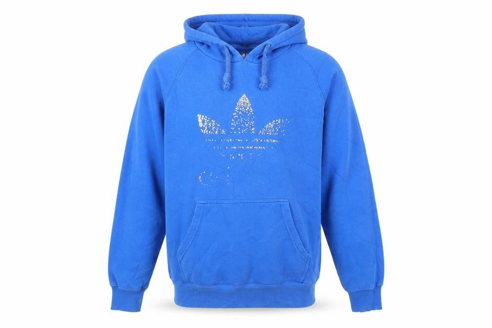 Front view of Adidas Men's Blue Pullover Hoodie, size L