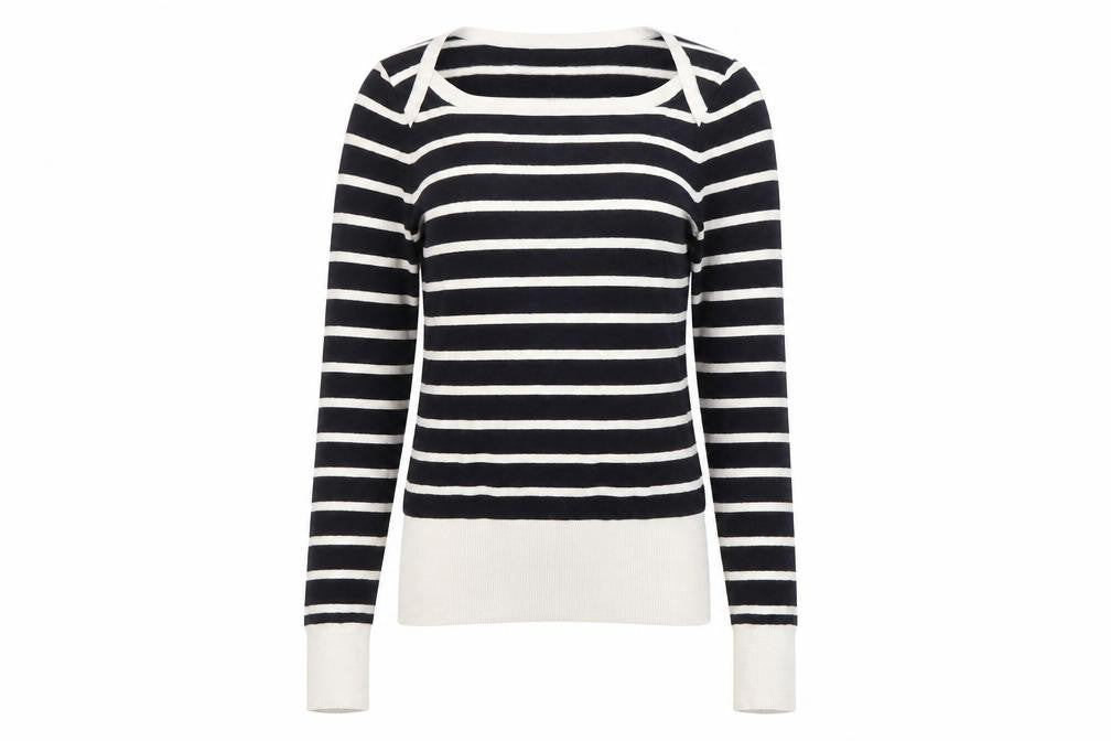 Front view of French Connection Women's Black Striped Pullover XS
