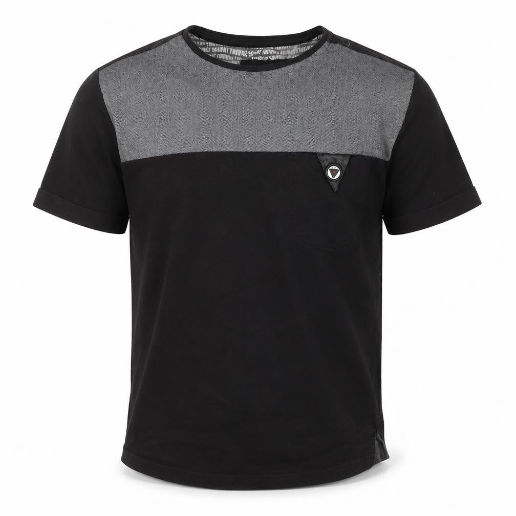 Front view of Savant Men's Black Cotton Colourblock T-Shirt