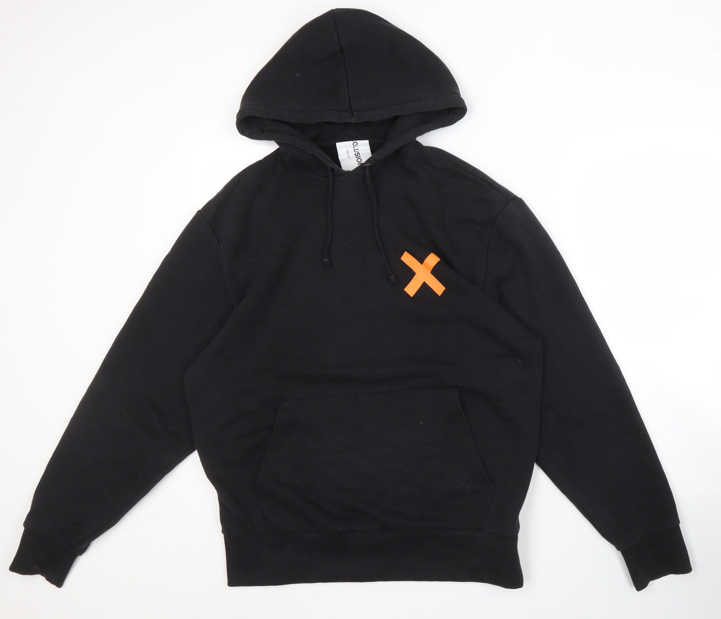 COLLUSION Unisex Black Logo Hoodie, Size S