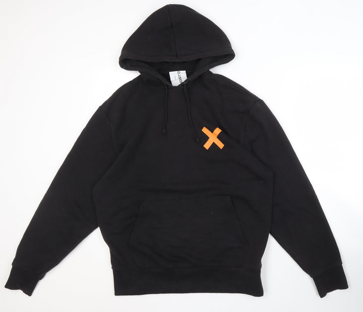 COLLUSION Unisex Black Logo Hoodie, Size S