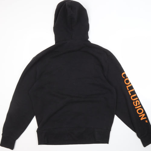 COLLUSION Unisex Black Logo Hoodie, Size S
