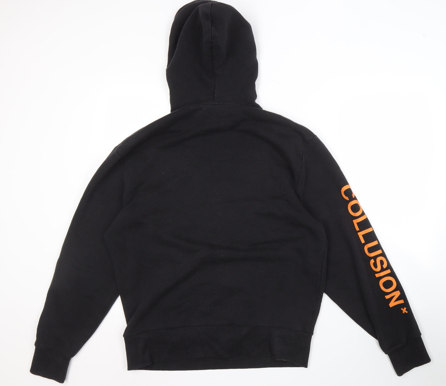 COLLUSION Unisex Black Logo Hoodie, Size S