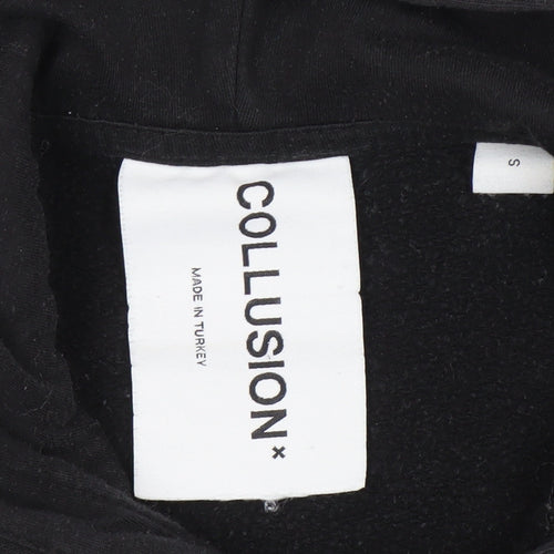 COLLUSION Unisex Black Logo Hoodie, Size S