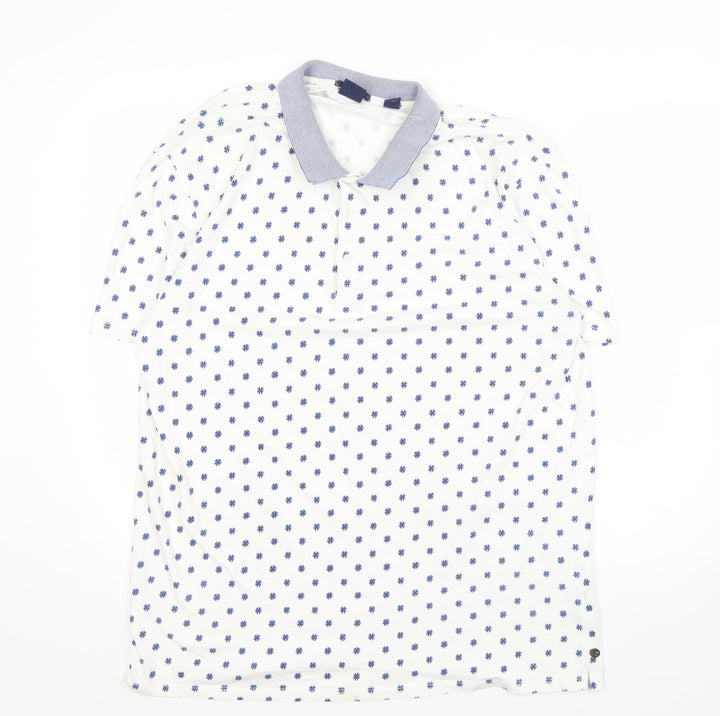 Scotch & Soda Men's White Geometric 2XL Polo Shirt