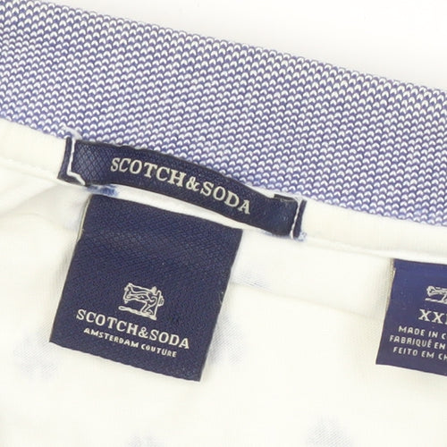 Scotch & Soda Men's White Geometric 2XL Polo Shirt