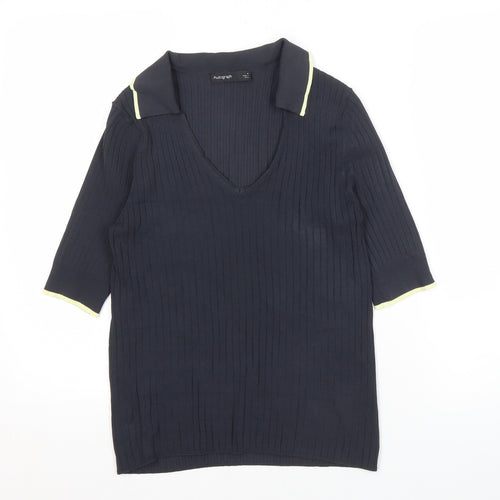 Marks and Spencer Women's Black Polo Top - Size 10