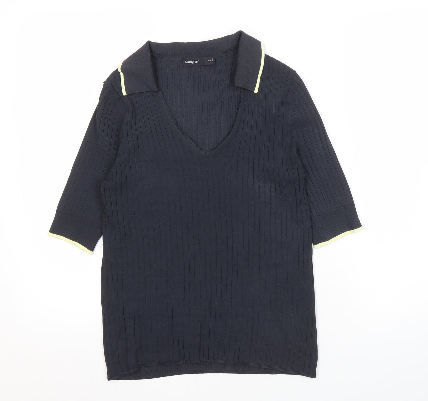 Marks and Spencer Women's Black Polo Top - Size 10