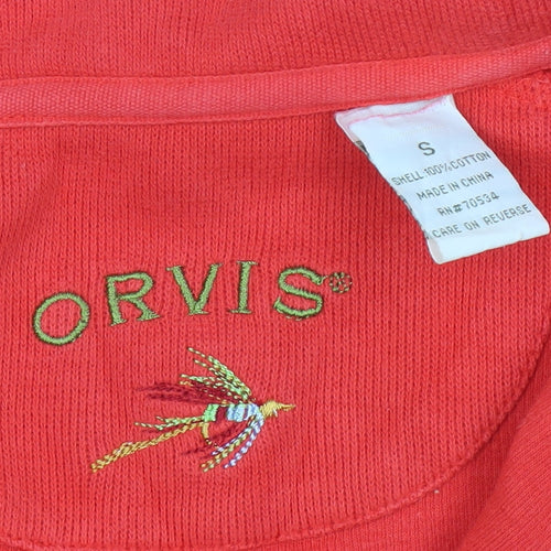 Orvis Men's Red 1/4 Zip Sweatshirt, Size S, Cotton, Embroidered