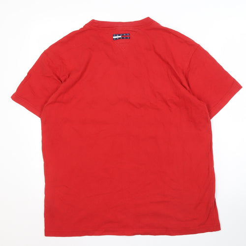 Tommy Hilfiger Men's Red Crew Neck Logo T-Shirt Size L