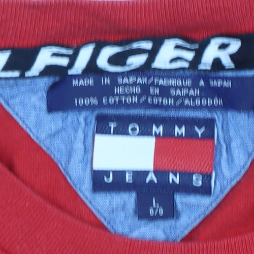 Tommy Hilfiger Men's Red Crew Neck Logo T-Shirt Size L