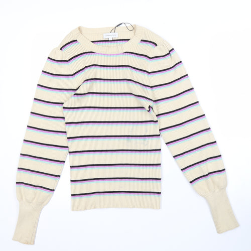 Fabienne Chapot Women's Beige Striped Pullover Jumper