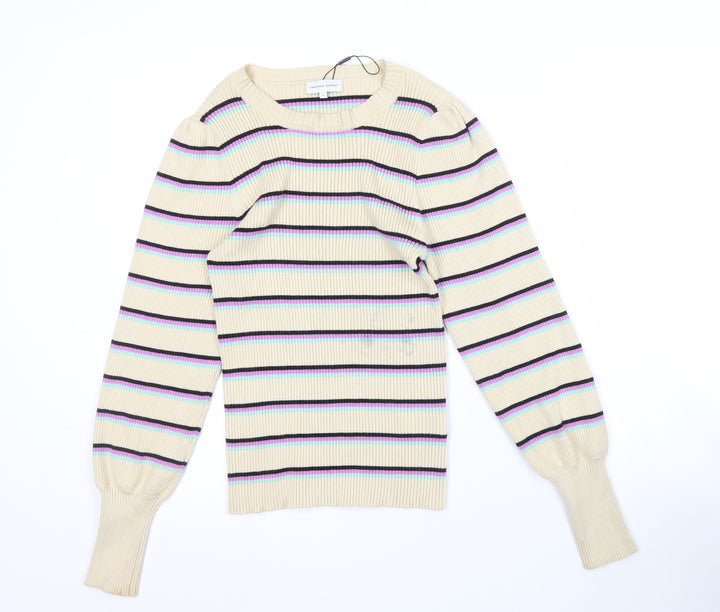 Fabienne Chapot Women's Beige Striped Pullover Jumper