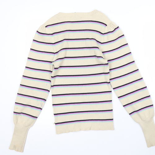 Fabienne Chapot Women's Beige Striped Pullover Jumper