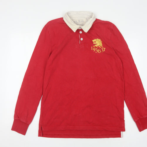 Jack Wills Men's Red Polo M Long Sleeve Embroidered