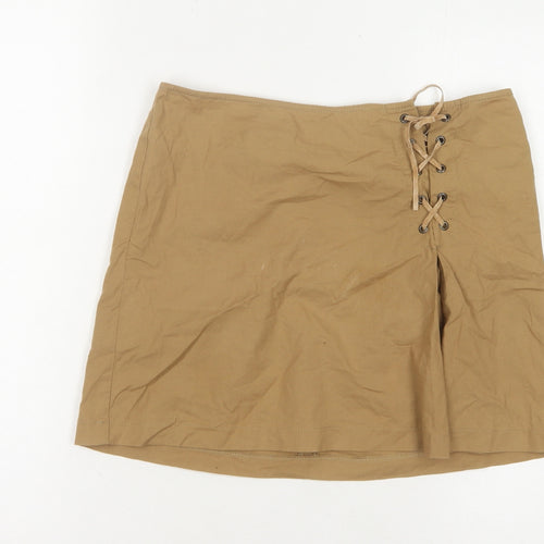 United Colors of Benetton Women's Beige Lace-Up Skirt Size 14