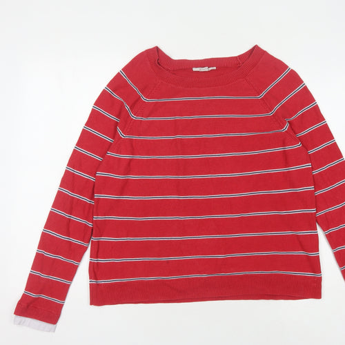 Esprit Women's Red Striped Pullover Jumper - L