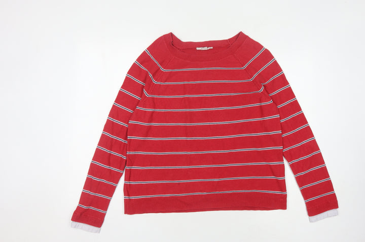 Esprit Women's Red Striped Pullover Jumper - L