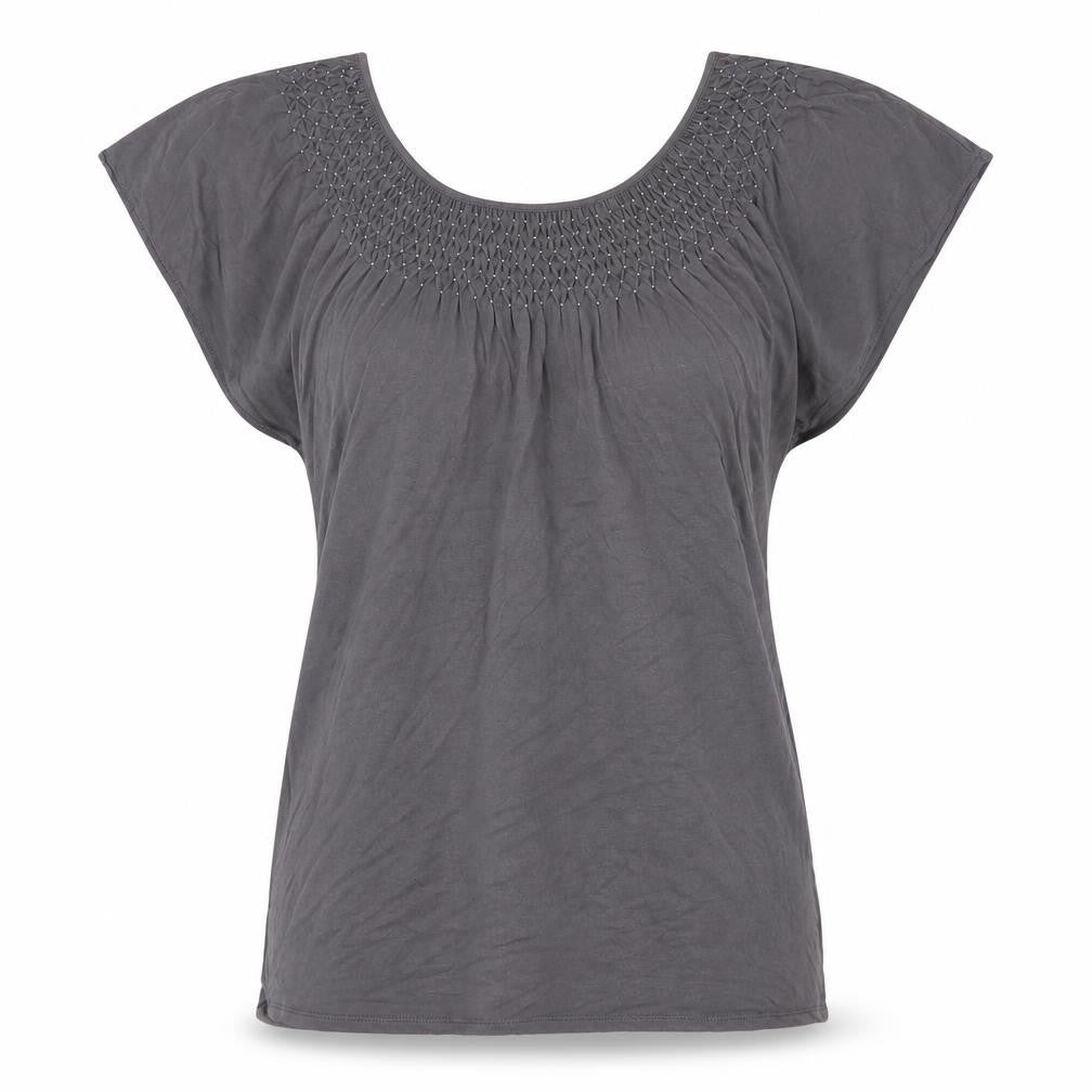 Front view of Linea Weekend Women's Grey T-Shirt, size S, Short Sleeves