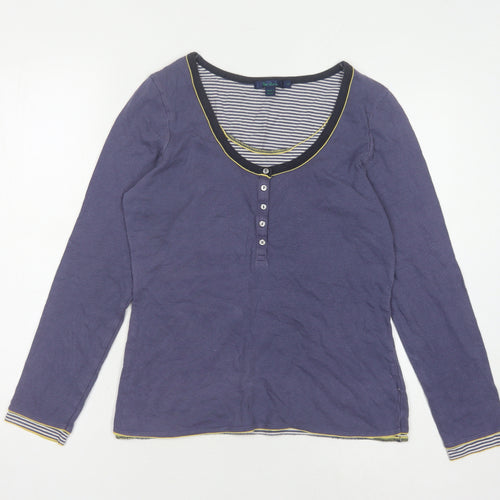 Boden Women's Purple Henley T-Shirt, Size 12, Long Sleeve