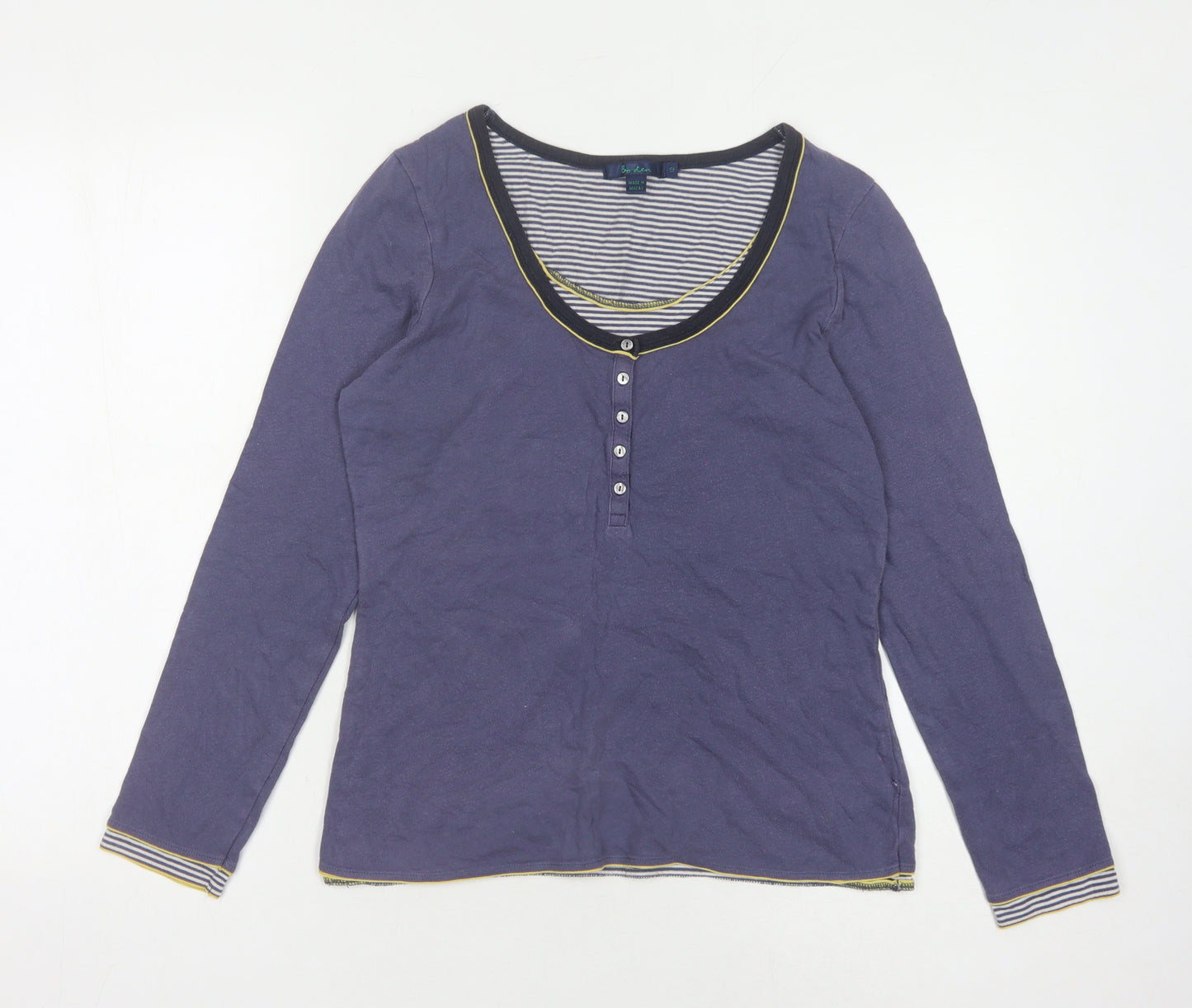Boden Women's Purple Henley T-Shirt, Size 12, Long Sleeve