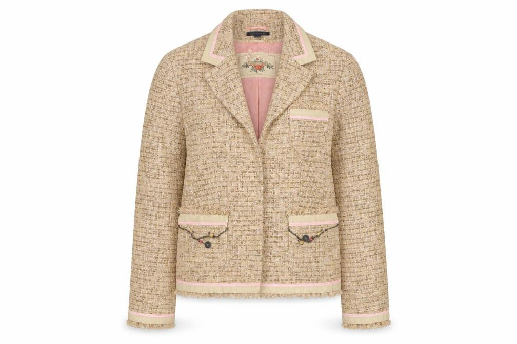 Front view of Kapalua Women's Beige Bouclé Blazer, size 16