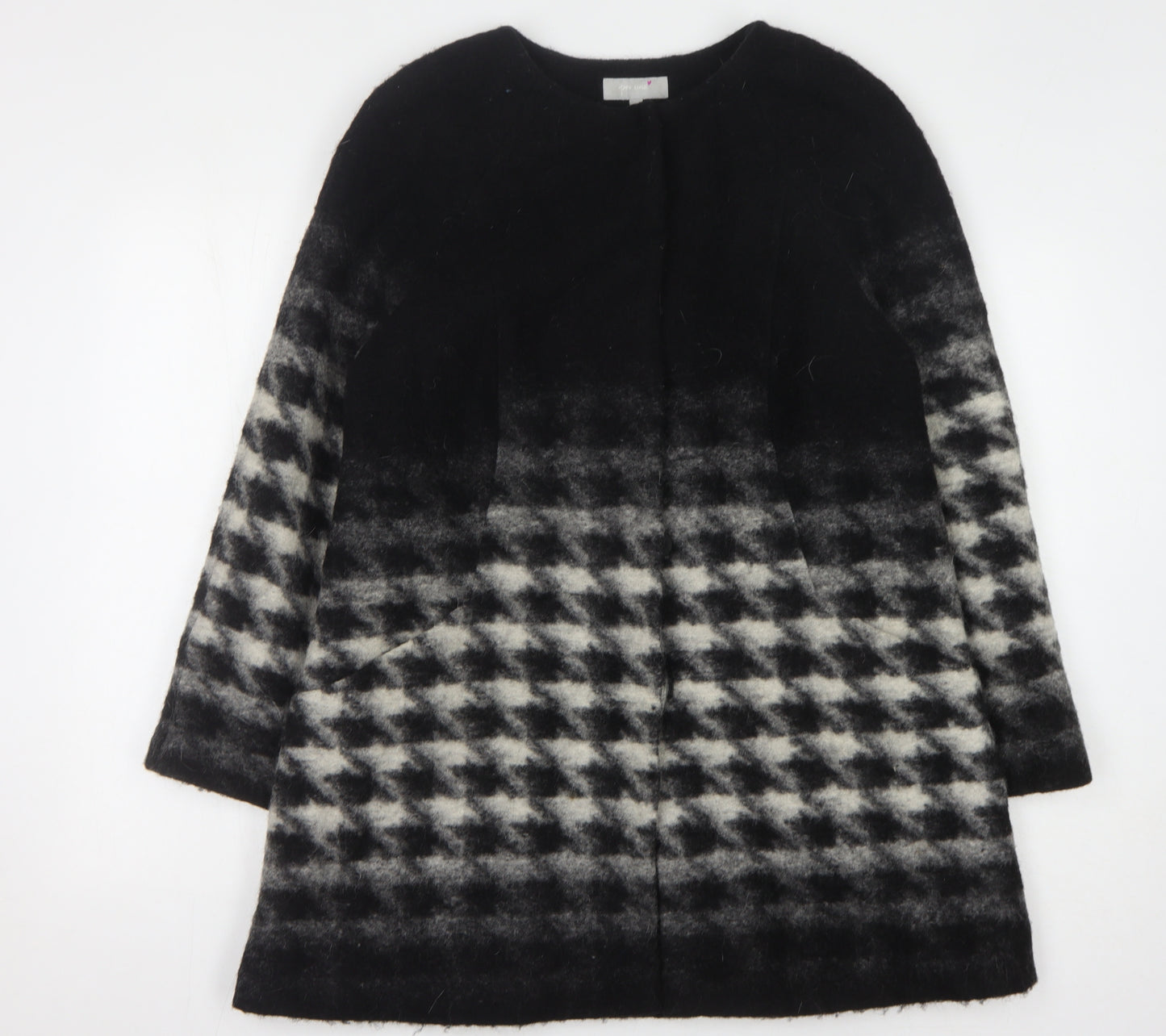 Marks and Spencer Women's Black Checked Wool Coat, Size 12