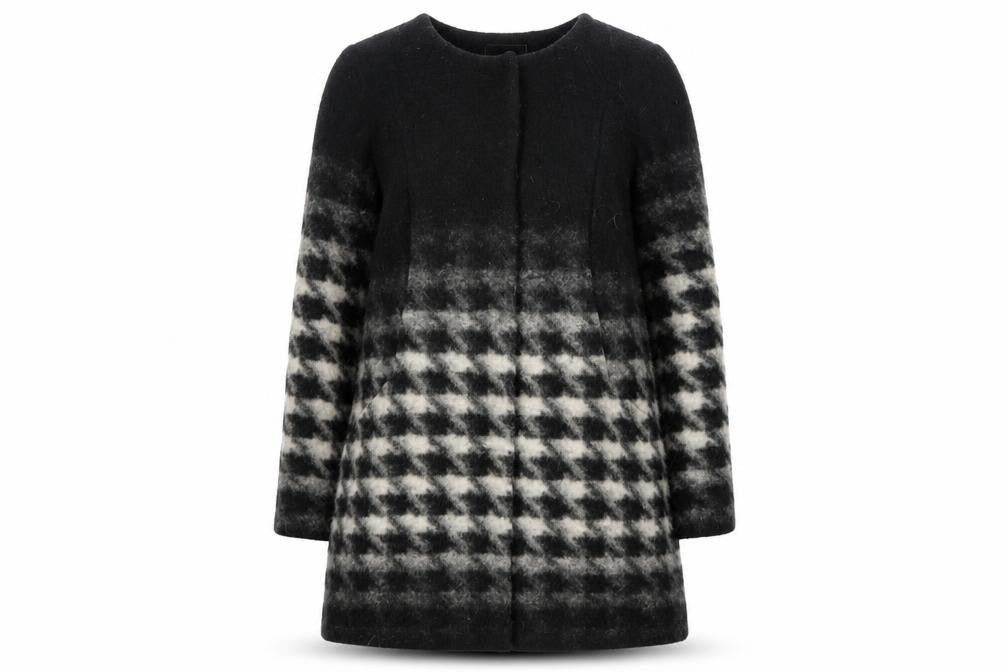Front view of Marks & Spencer Women's Black Checked Wool Coat, size 12