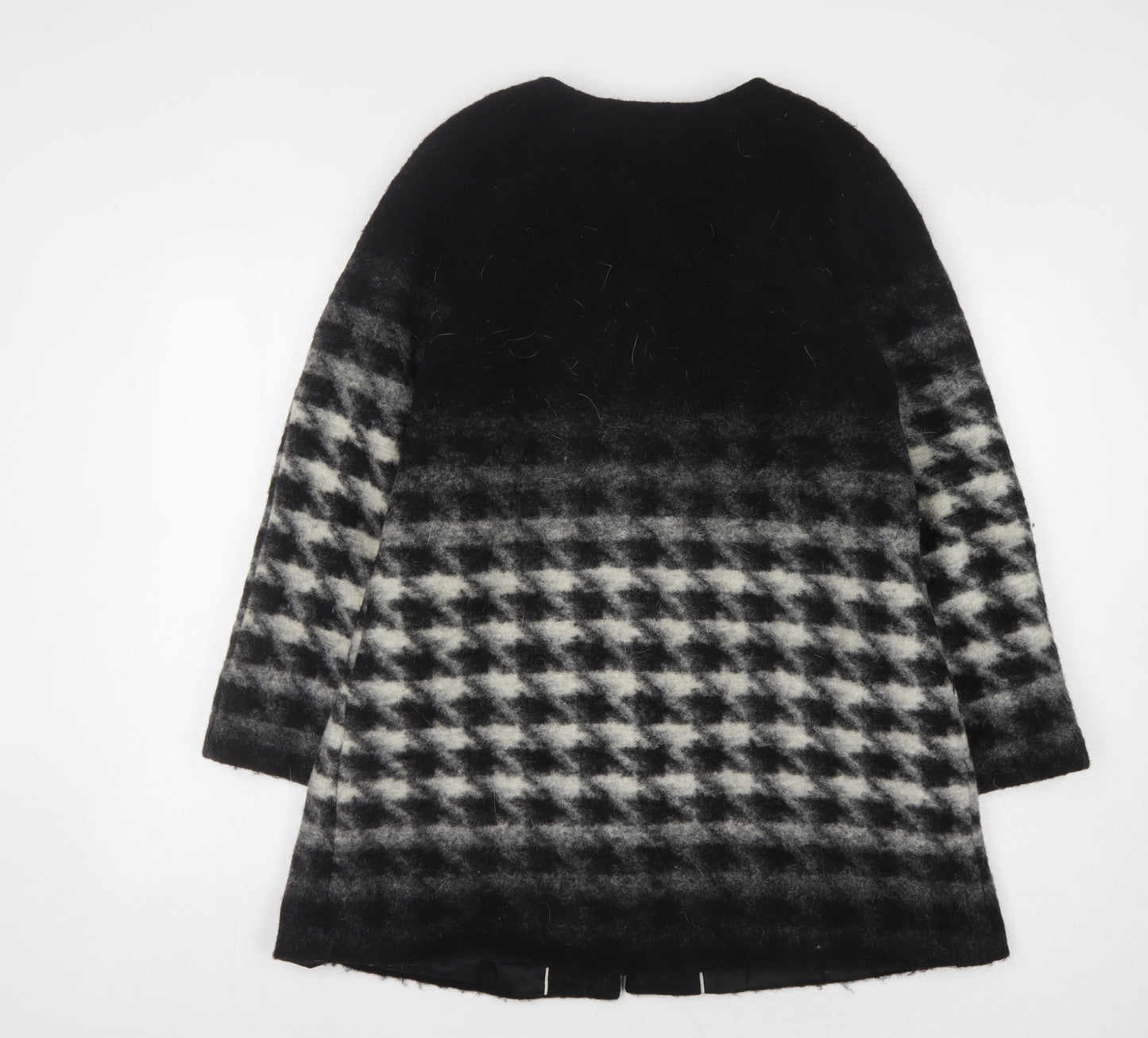 Marks and Spencer Women's Black Checked Wool Coat, Size 12