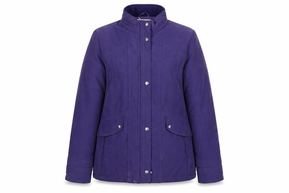 Front view of EWM Women's Purple Mid-Length Jacket, size 12