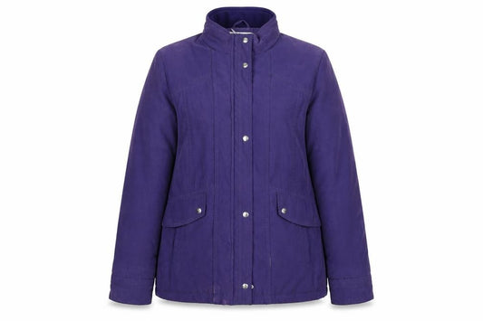 Front view of EWM Women's Purple Mid-Length Jacket, size 12