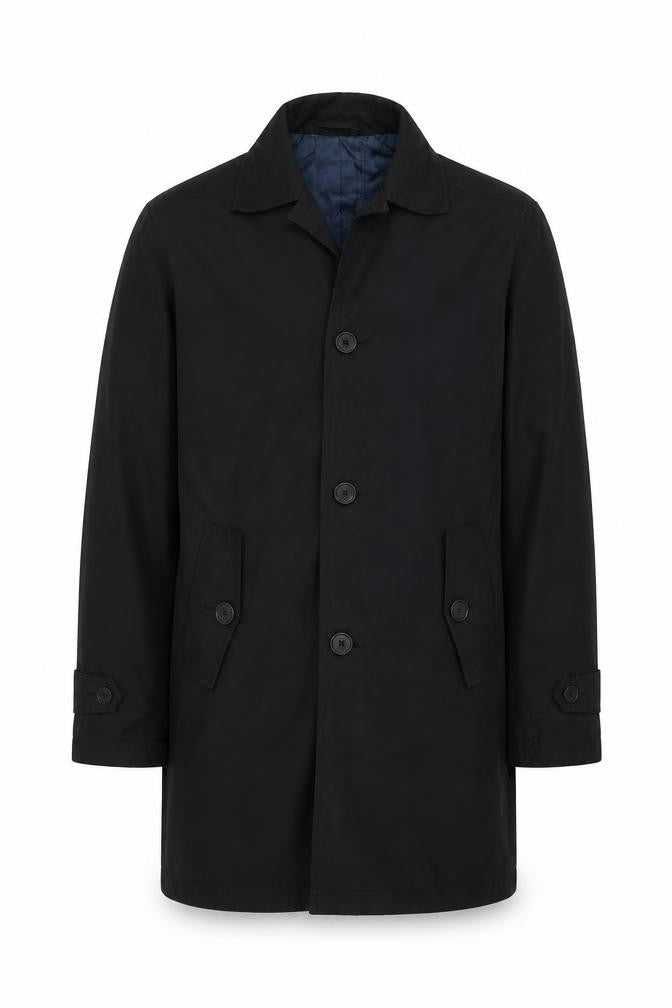 Front view of ESPRIT women’s black overcoat uk, size UK 36, - collared style