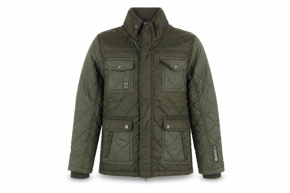 Front view of Ripstop boys’ green quilted winter jacket - regular fit