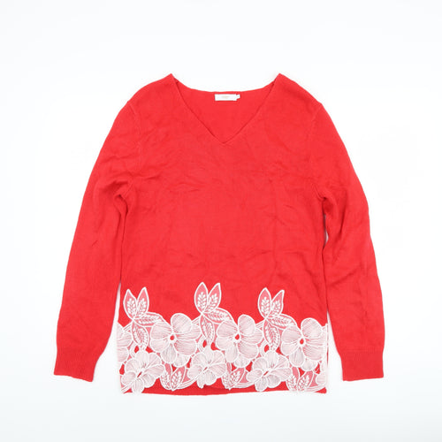 Cotton Traders Red Acrylic Women’s Pullover Jumper Size 10