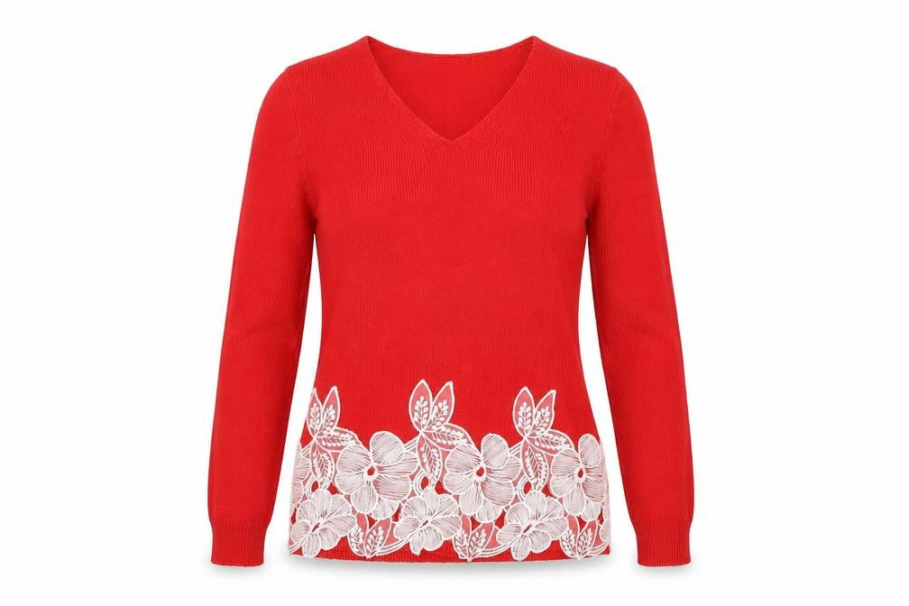 Front view of Cotton Traders Red Acrylic Women’s jumper, size UK 10