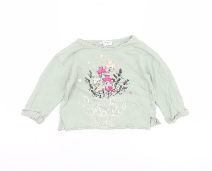 Rose & Wilde Girls Green Embroidered T-Shirt 4 Years