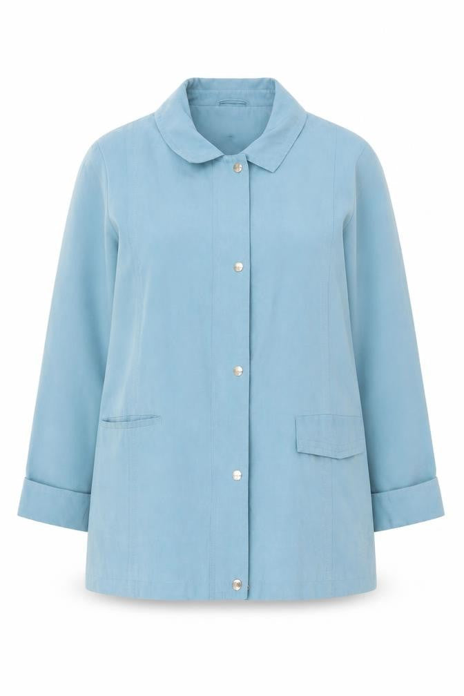 Front view of EWM Women's Blue Casual Mid-Length Jacket, size 14