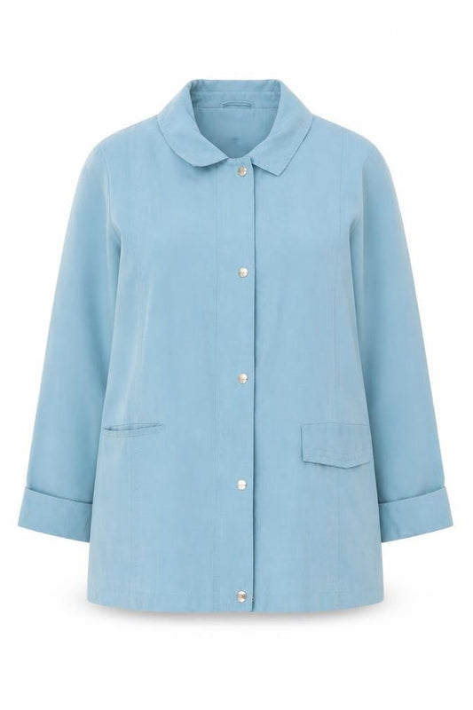 Front view of EWM Women's Blue Casual Mid-Length Jacket, size 14