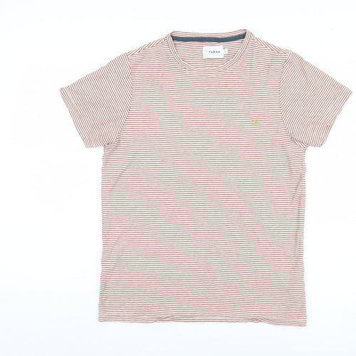 Farah Men's Red Striped T-Shirt, Size S, Cotton Crew Neck