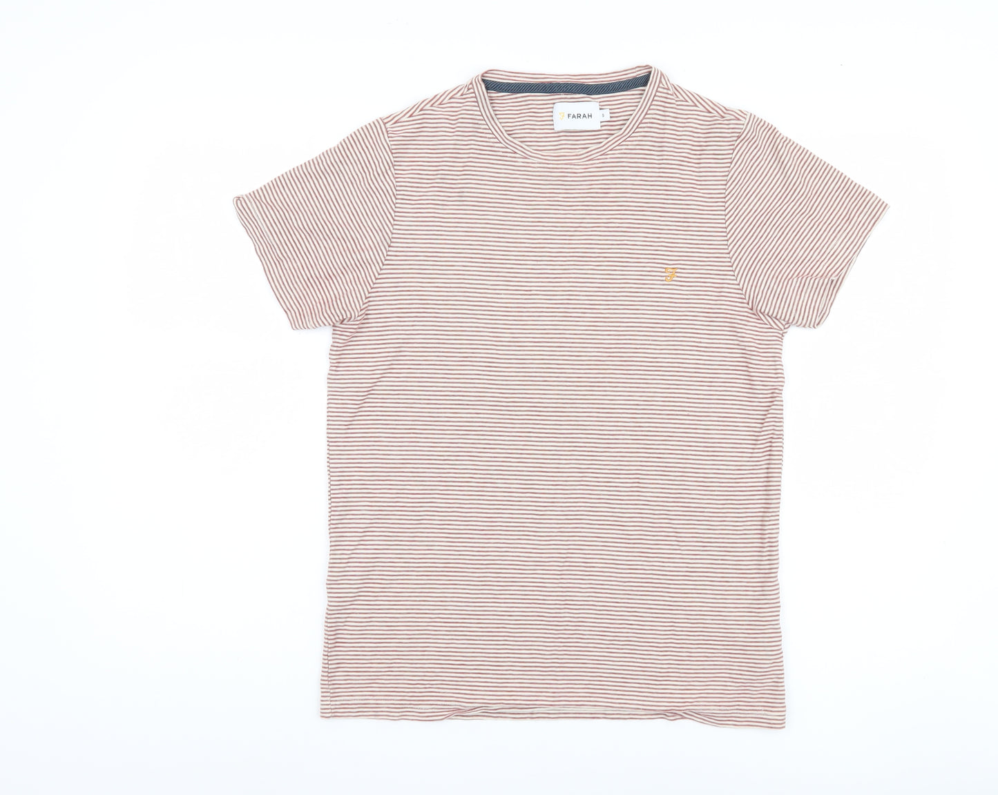 Farah Men's Red Striped T-Shirt, Size S, Cotton Crew Neck