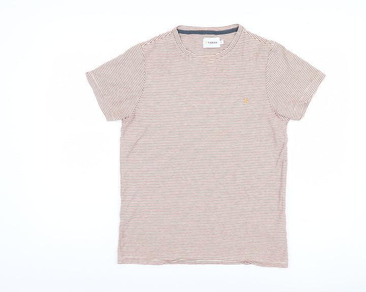 Farah Men's Red Striped T-Shirt, Size S, Cotton Crew Neck