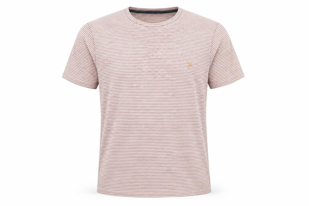 Farah Men's Red Striped T-Shirt, Size S, Cotton Crew Neck