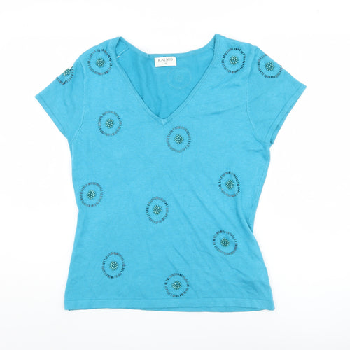 Kaliko Women's Blue V-Neck Short Sleeve Jumper Size 12