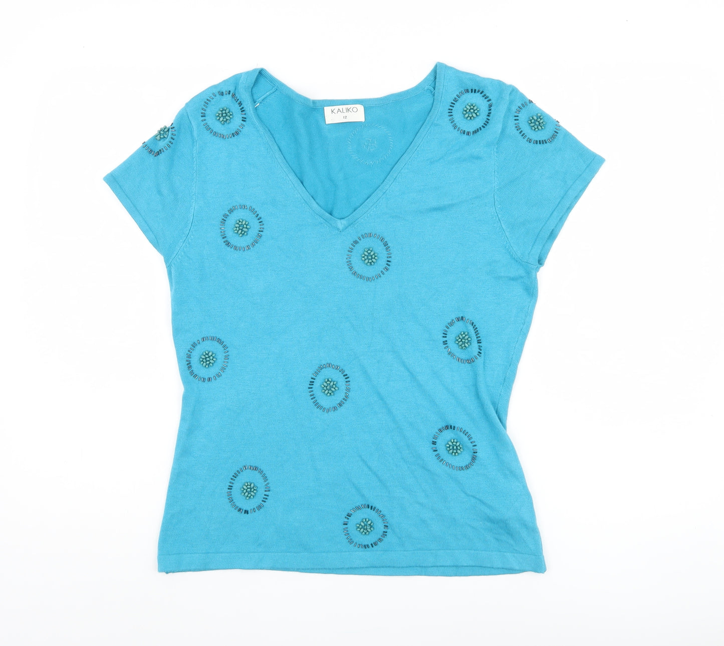 Kaliko Women's Blue V-Neck Short Sleeve Jumper Size 12