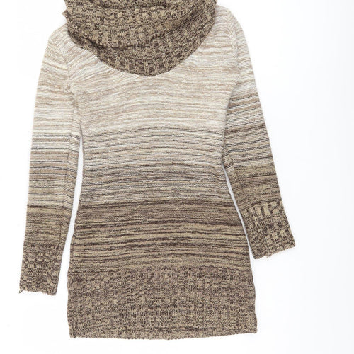 Jane Norman Women's Beige Cowl Neck Jumper Size 14