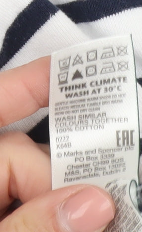 Marks and Spencer Women's White Striped T-Shirt Size 22