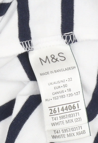 Marks and Spencer Women's White Striped T-Shirt Size 22