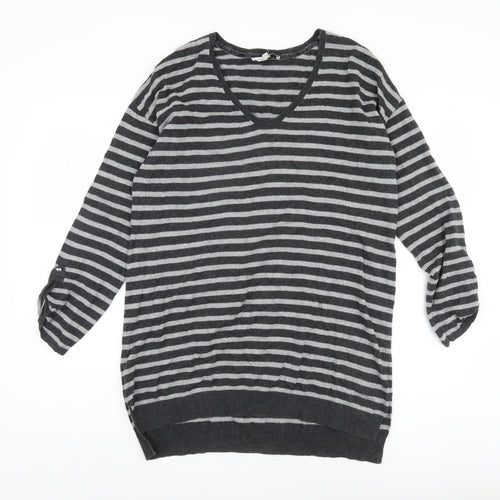 Laura Ashley Women's Grey Striped Pullover Jumper Size 14